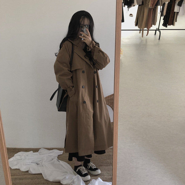 Women's Retro Loose Long Over Knee Jacket Trench Coat