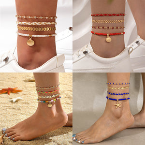 Raven Bohemian Beaded Anklet Set