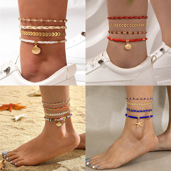 Raven Bohemian Beaded Anklet Set