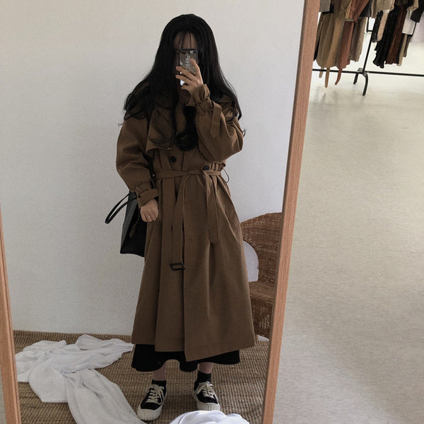 Women's Retro Loose Long Over Knee Jacket Trench Coat