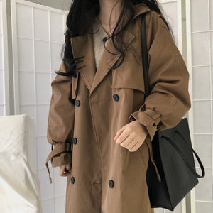 Women's Retro Loose Long Over Knee Jacket Trench Coat