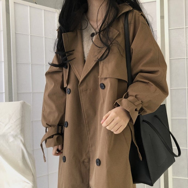 Women's Retro Loose Long Over Knee Jacket Trench Coat