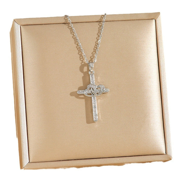 Evangeline Zircon Heart Cross Necklace