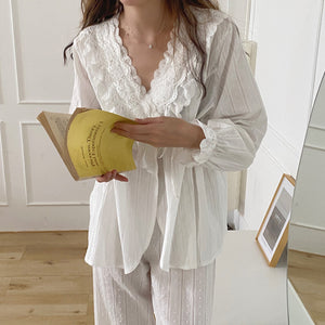 Women Autumn Lace Elegant Pure Color Cotton