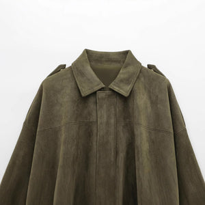 Green Suede Bomber Jacket Coat
