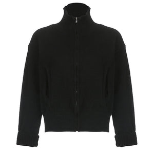 Stand Collar Long Sleeve Loose Casual Simple Cardigan