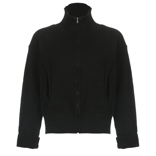 Stand Collar Long Sleeve Loose Casual Simple Cardigan