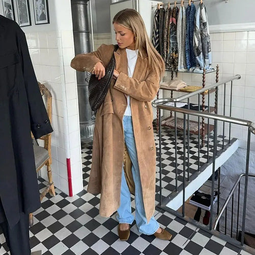 Women's Lapel Long Sleeve Double Breasted Plush Jacket