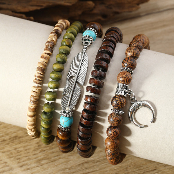 Luna Feather Crescent Bead Bracelet