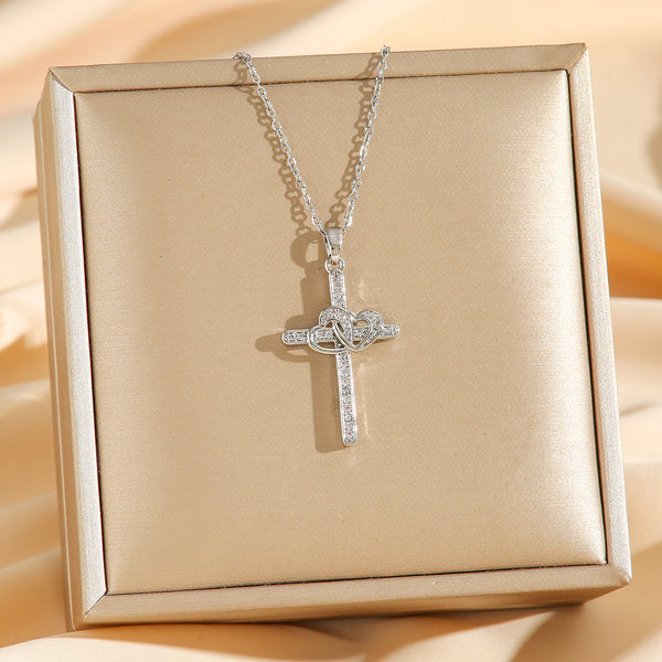 Evangeline Zircon Heart Cross Necklace