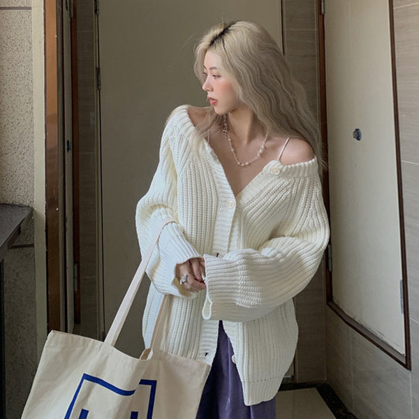 White Cardigan Sweater Coat For Women Spring And Autumn