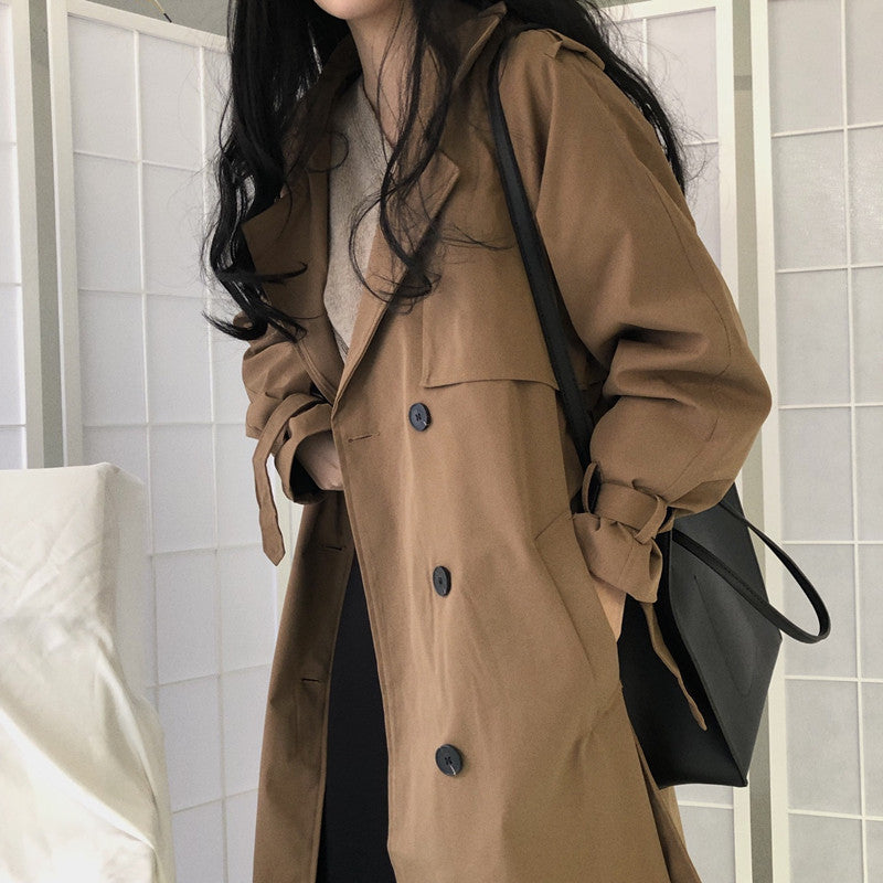 Women's Retro Loose Long Over Knee Jacket Trench Coat
