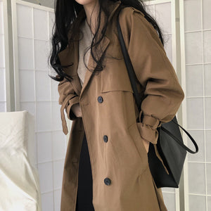 Women's Retro Loose Long Over Knee Jacket Trench Coat