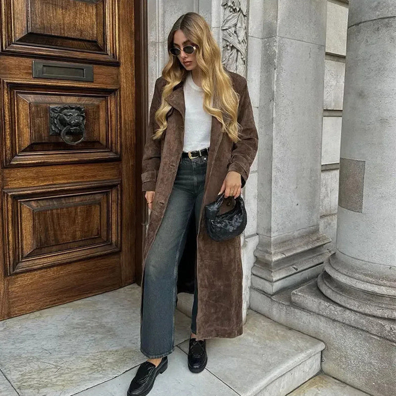 Beatrice Vintage Suede Belted Trench