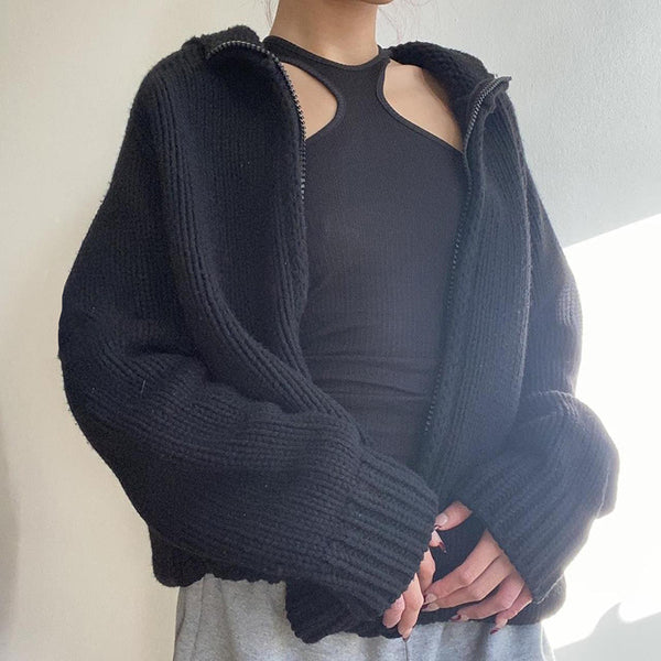 Stand Collar Long Sleeve Loose Casual Simple Cardigan